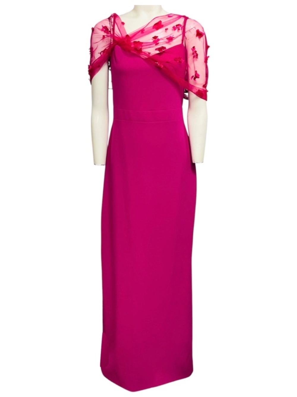 THEIA ZINNIA PINK SOPHIA BEADED SHAWL GOWN